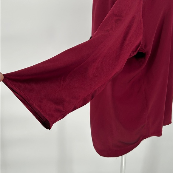 EILEEN FISHER Silk Satin Dark Tulip Hammered Ballet Neck Top Blouse XS $218 - Picture 6 of 13